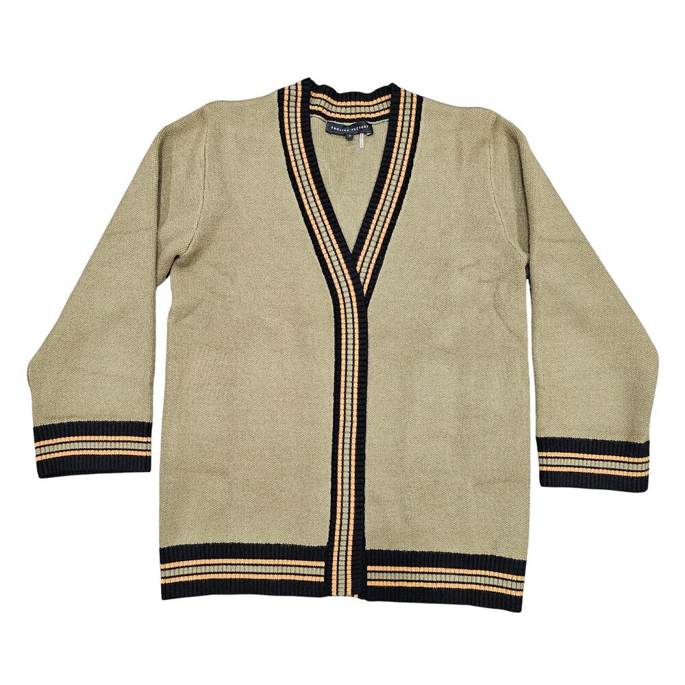 ENGLISH FACTORY ANTHROPOLOGIE WOMEN’S TIPPED CARDIGAN – OLIVE MULTI – SIZE SMALL